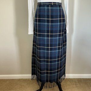 wool blend plaid, blanket fringe skirt